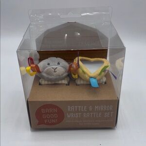 DEMDACO Boutique Infant Rattle & Mirror Wrist Set - Goat and Yellow Heart